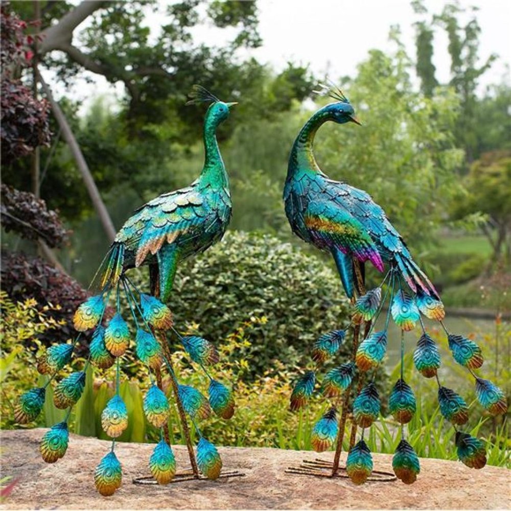 Metal Peacock Garden Statue and Sculpture, Peacocks Yard Art Lawn Ornament(1-Pc) - Picture 7 of 7